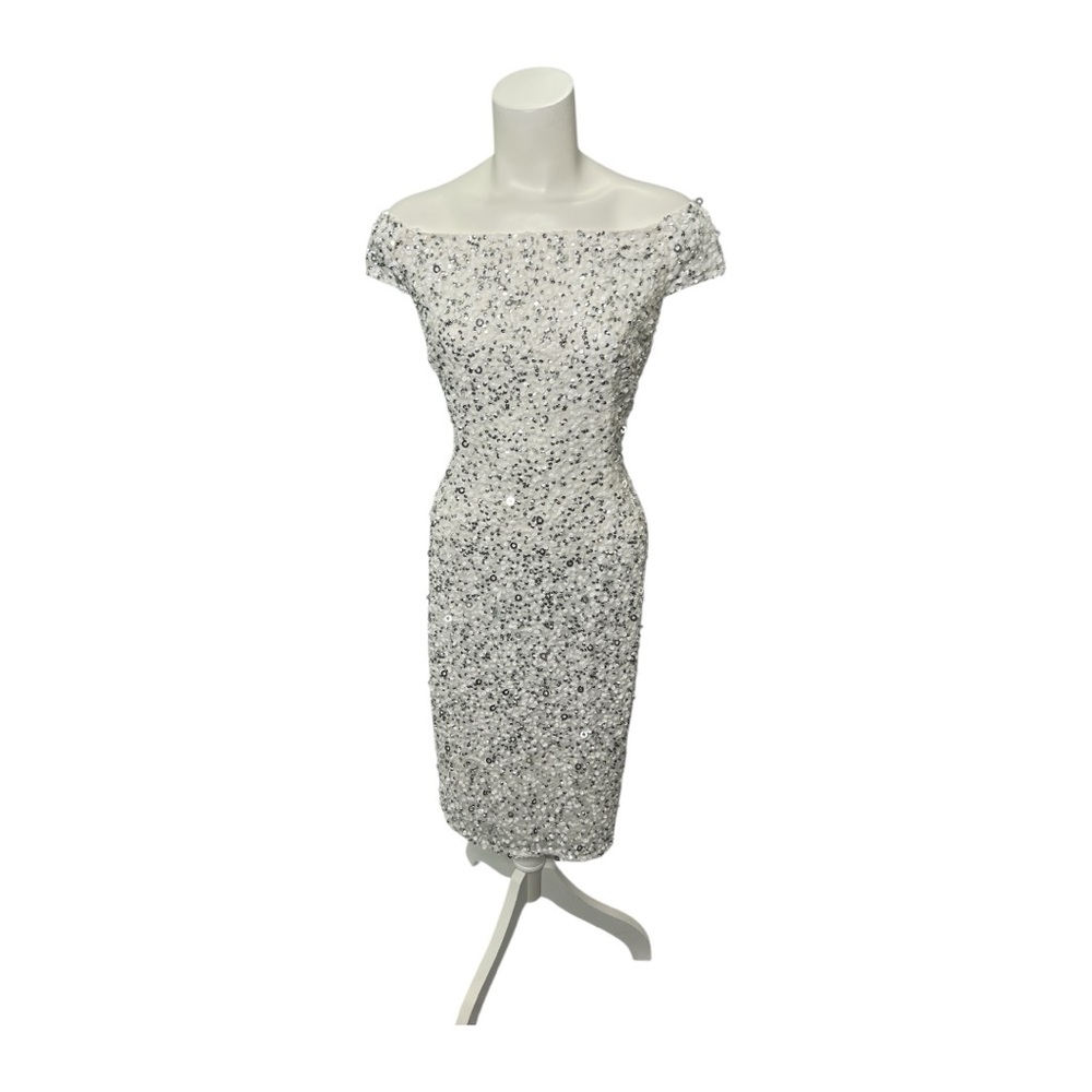 Adrianna Papell Silver & White Sequin Midi Dress